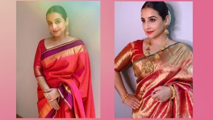 Vidya Balan's festive look in red Kanjeevaram silk sarees