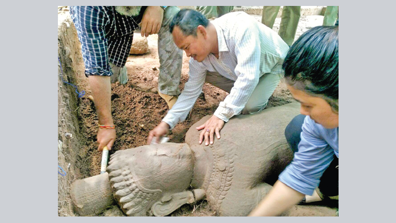 Ancient statue unearthed at Cambodia’s Angkor complex