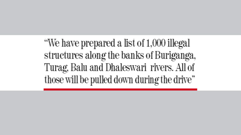 Dhaka river banks to be freed of illegal structures