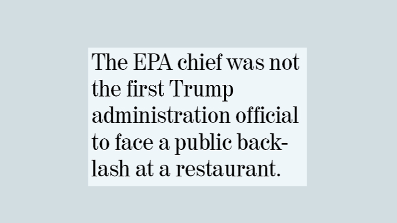 Woman confronts EPA chief at Washington restaurant