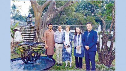 Scrap metal sculpture fountain exhibition at British Council