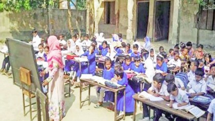 Children attend classes under open sky 