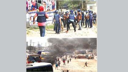 Worker killed in 
clash with cops