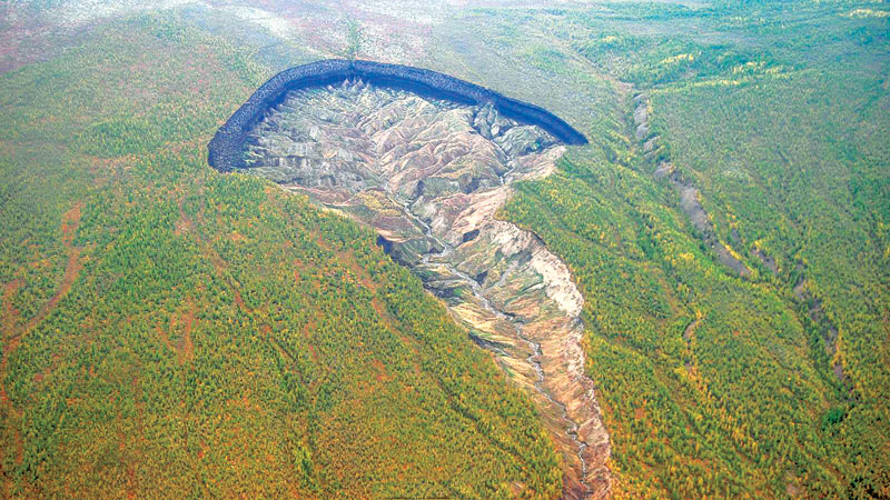 In Siberia there is a huge crater and it is getting bigger